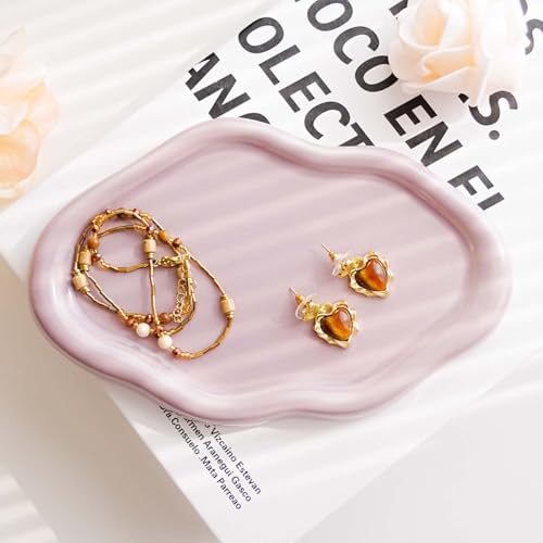 Gifts For Women Small Cloud Ceramic Jewelry Dish Tray, Vanity Ring Dish Ceramic Trinket Ring Holder, Room Decor Aesthetic,Decorative Cloud Vanity Key Tray Present for Wife Mom Daughter (Cloud-Purple) - style: Cloud-Purple