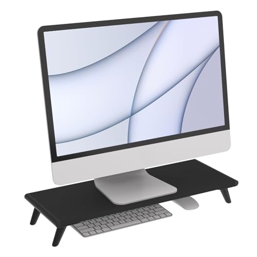 loukin Monitor Stand Riser for Desk, 22.4" x 8.3" Larger Computer Stand for Laptop, PC, Printer, Sturdy Desktop Computer Shelf with Non-Skid Rubber, Home Office (Black)