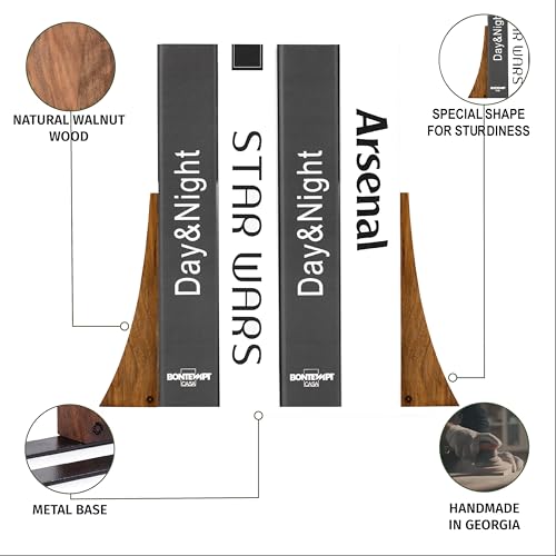 TILISMA Walnut Bookends for Shelves | Wooden Book Ends for Shelves | Sturdy Book Holders, Stoppers with Metal Base for Bookshelves | Slick Decorative Bookends Stands Firmly on Bookshelf (2 Pair) - size: 2 Pair