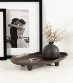Kate and Laurel Alessia Modern Decorative Scalloped Oval Footed Metal Tray; 14 x 8; Bronze; Transitional Food-Safe Cast Aluminum Pedestal Tray with Rough Texture and Deckled Edge - color: Bronze