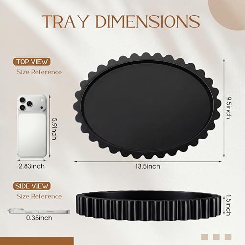 13.5 x 9.5'' Decorative Tray for Coffee Tables Wooden Oval Trays Home Decor Handmade Coffee Table Tray for Living Room Kitchen Accent Table Counter Modern Decorative Trays(Black)