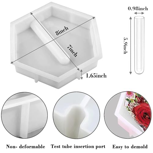 Large Hexagon Silicone Molds for Resin, Glossy Deep Epoxy Resin Molds 9" w/3 Test Tubes，3D Large Resin Molds for Flowers Preservation,Resin Art, DIY Wedding,Anniversary, Birthday Gifts, Home Decors - size: Hexagon