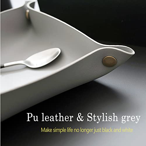 Leather Jewelry Valet Tray, Small Catchall Tray, Key Tray for Entryway Table, Nightstand, Suitable for Travel, Storage, Home or Office (Light Grey-S) - color: Light Grey