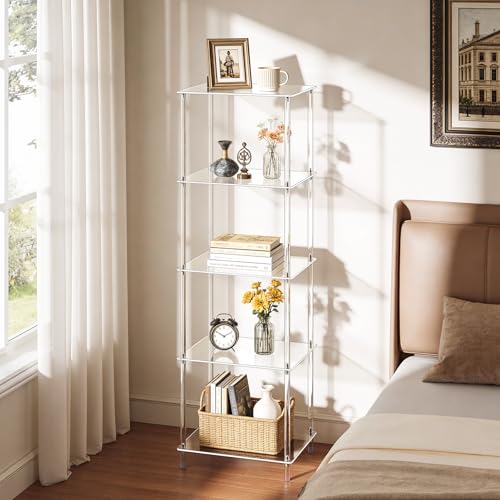 Clear Acrylic Side Table, 15.7" L x 11.8" W x 50.7" H, 5-Tier End Table for Living Room, Small Modern Bedside Tables Nightstand for Bedroom, Home Decor Accent Table - size: 5 Tier 1-Pack