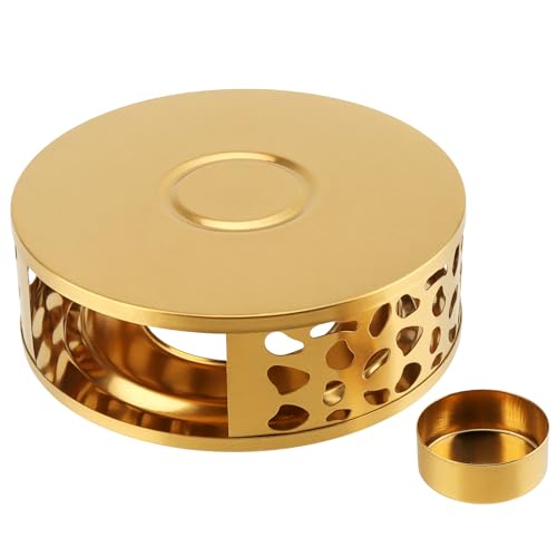 2 PCS Metal Teapot Warmer Base, Stainless Steel Teapot Warmer with Tealight Holder for Glass or Ceramic Teapot, Gold