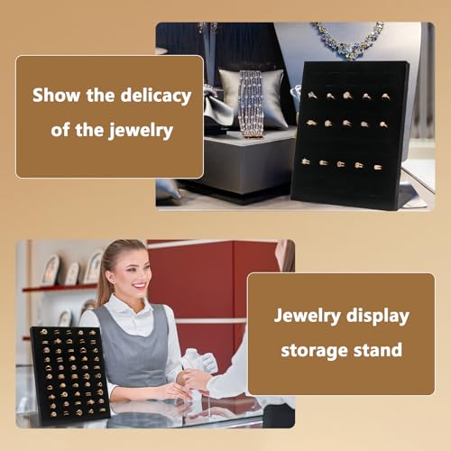 2 Pack Velvet Ring Display Stand, 50 Slots Ring Organizer Jewelry Display Tray, L-Shaped Holder Display for Selling Earrings, Black