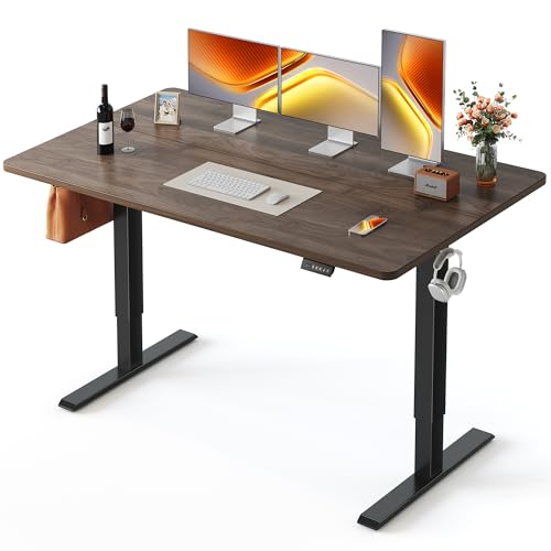 FEZIBO Standing Desk, 55×28 Inches Electric Height Adjustable, Sit Stand Up, Computer Office Desk with Splice Board, Black Frame/Black Walnut TOP - color: Black Walnut, size: 55 x 28