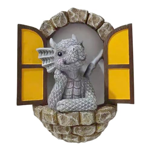 YWHWXB Garden Dragon Resin Sculpture,Lovely Outdoor Sculpture Ornaments,Garden Dragon Decor Statue for Home Patio Courtyard Lawn Decoration - color: Look Out the Window