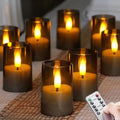 Flameless Small Tea Light LED Candles, Acrylic Battery Operated Votive 1.7" x2.5" with Remote Control and Timer, Tealight Grey Flickering Warm Light Pack of 8 Electric Long Lasting - color: Gray, size: 8 x 2.5"