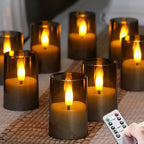 Flameless Small Tea Light LED Candles, Acrylic Battery Operated Votive 1.7" x2.5" with Remote Control and Timer, Tealight Grey Flickering Warm Light Pack of 8 Electric Long Lasting - color: Gray, size: 8 x 2.5"