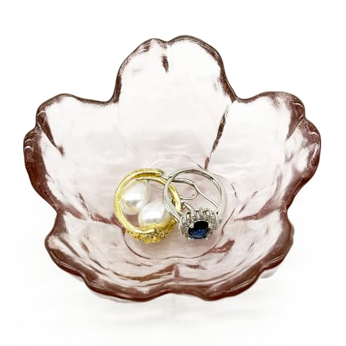Flower Ring Dish Jewelry Tray, Glass Jewelry Dish Tray, Aesthetic Room Decor Small Trinket Dish, Nightstand Jewlery Ring Holder Dish, Bathroom Jewelry Plate Bowl for Rings Earrings Gift (Light Purple) - color: Light Purple