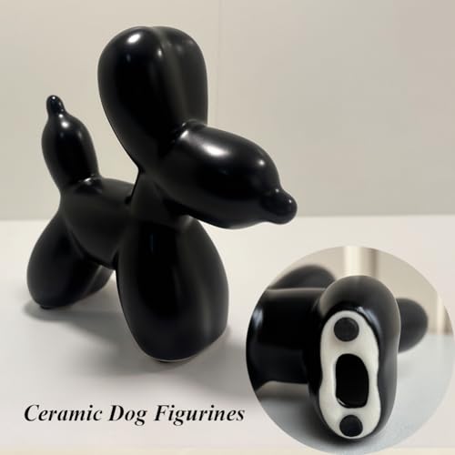 Modern Balloon Dog Decorative Sculpture,Ceramic Dog Figurines Statues Contemporary Art Decor for Living Room,Bedroom,Desk,Bookshelf,Shelf,Coffee Table, Fireplace Mantel (Black) - color: Black