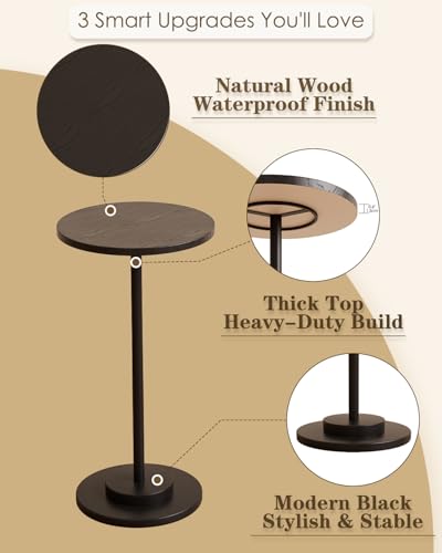 Masupu Drink Table, Round Side Table for Small Spaces, Pedestal Side Table, Small End Table with Metal Base, for Living Room, Bedroom, Bathroom, Black - color: 03.black