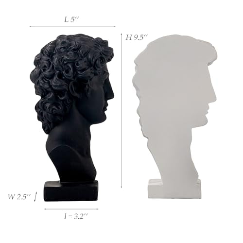 Lukitas David Head Decorative Bookends, Heavy Duty Half-and-Half Book Ends Non-Slip, Classical Artistic Sculpture for Office Home Bookshelf Decor, Black & White, Resin 9.5'' - color: David Head