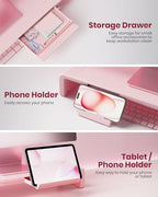Pink Monitor Stand Riser, Klearlook Foldable, Height Adjustable Computer Stand, Desk Shelf Riser with Storage Drawer &Tablet Phone Stand for Desktop, Laptop - color: Pink