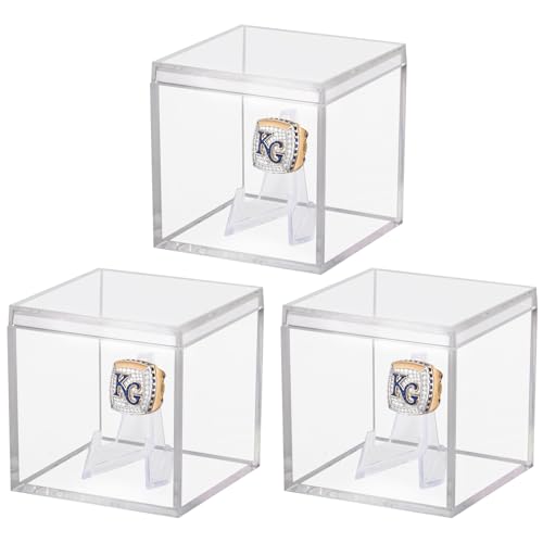 3 Pack Championship Ring Display Case Clear Acrylic Display Case Mini Football Baseball Softball Ring Holder Display Box Single Coin Stand 1 Slot Ring Hole Storage Box for Sports Fans, 2.16 Inch - size: 3 Pack