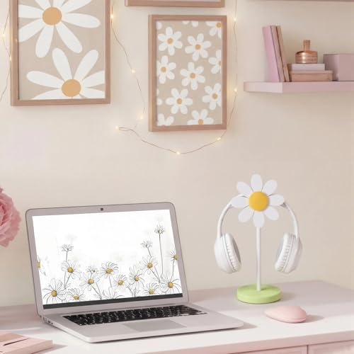 Yookeer Daisy Headphone Stand Cute Headphone Stand Decorative Gamer Gifts for Women Wood Table Decor for Gamer Room Office Desk for Girl Girlfriend Office Worker - style: Daisy