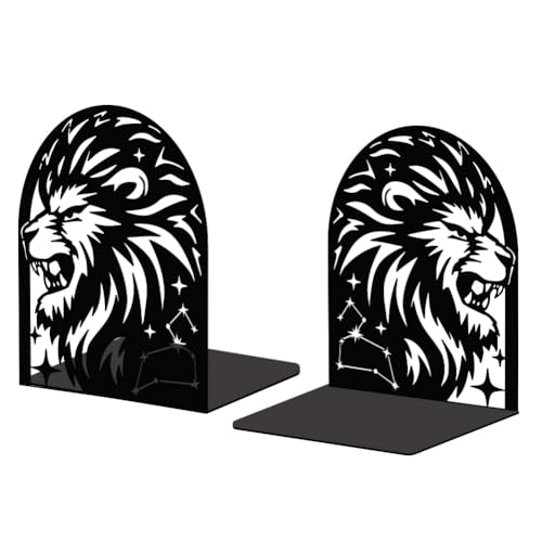 Peacoblue Metal Bookends for Shelves, Modern Decorative Heavy Duty Study Book Support Stoppers for Office, Desk, Shelf, Room 5.3"x4.3"x6.3" Cast Iron Simple Tall Bookends, 1 Pair (Leo Constellation) - style: Leo Constellation