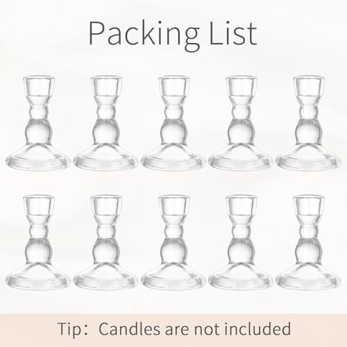 Glass Taper Candle Holders - Cute Candlestick Holders, 10Pcs Clear Candle Stick Candle Holder, Modern Tapered Candlestick Holders for Standard Candles for Wedding Christmas Home Decor - size: 10Pcs