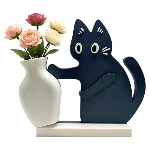 Cat Push Flower Vase for Home Decor Cute Vases for Table Room Decor Unique Lollipop Vases for Women (Big Galaxy Blue White) - size: Big Galaxy Blue White