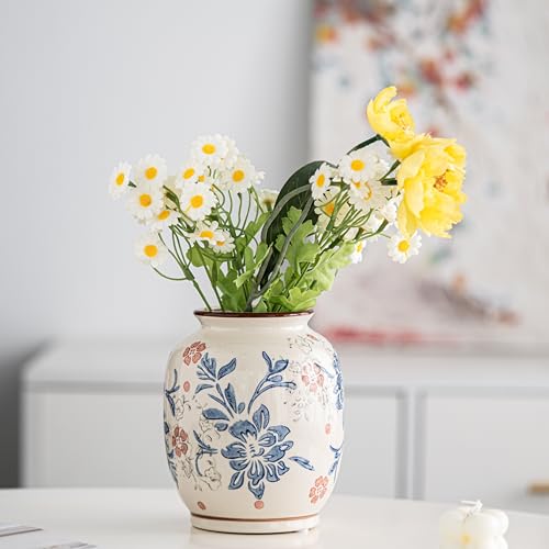 Blue and White Vase, Vintage Blue Ceramic Flower Vessel,Ceramic vases for Home Decor,Vintage Vase for Home Decor, Living Room, Shelf, Office, Rustic Table Centerpiece (Blue and white-02, Small) - color: Blue and White-02, size: Small