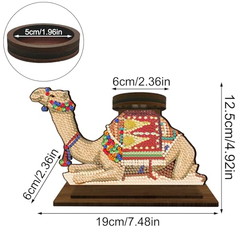 BAYUNOE DIY Candlestick Holders Wooden Desktop Diamond Art Painting Candle Holder Double-Sided Diamond Vintage Modern Decorative for Table Mantel Wedding Dinning Party-Camel - color: Camel