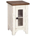 Signature Design by Ashley Wystfield Farmhouse Chair Side End Table with Cabinet Door for Storage, White & Brown with Distressed Finish - color: Dark Brown & White