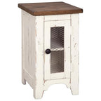 Signature Design by Ashley Wystfield Farmhouse Chair Side End Table with Cabinet Door for Storage, White & Brown with Distressed Finish - color: Dark Brown & White