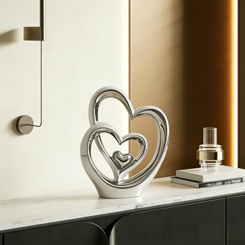 AWNR Heart Hands Sculpture,Small Shelf Decor,Tv Stand Decor Items for Living Room,Apartment,Office (Silvery) - color: Silvery