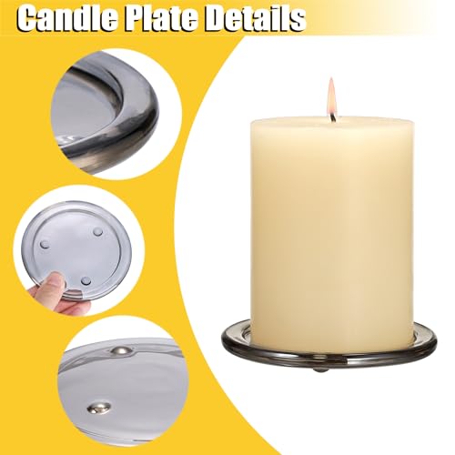 OwnMy 5PCS Glass Pillar Candle Holders Set - 3 Inch Glass Pillar Candle Plates, Round Candle Stand Base Clear Candle Plates and Trays for Wedding Dining Table Centerpieces, Grey