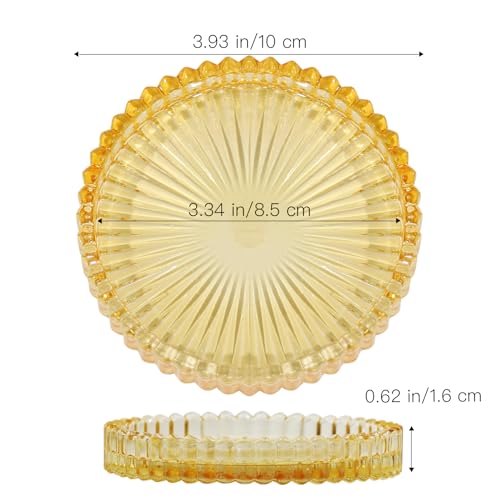 Vixdonos 3.8 Inch Glass Pillar Candle Holder Set Pack 2 Gear Round Plate Serrated Candle Stand for Table Centerpieces,Party, Wedding and Home Decor - color: Yellow