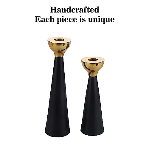 Rely+ Black & Gold Taper Candle Holders Set of 2 – Modern Metal Candlestick Holders for Dining Table Centerpiece, Home Décor, Wedding & Party Decorations
