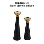 Rely+ Black & Gold Taper Candle Holders Set of 2 – Modern Metal Candlestick Holders for Dining Table Centerpiece, Home Décor, Wedding & Party Decorations