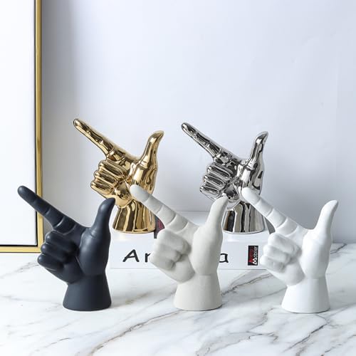 Rayberro Ceramic Hand Gesture Sculpture Creative Hand Statue Home Decor Hand Gesture Figurine Decors for Living Room Bedroom Office Bookshelf Coffee Tabletop Ornaments Decorations Gift (White) - color: White