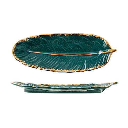 Creative Luxury Feather Storage Tray Ceramic Fruit Cake Dessert Tableware Dish Organizer Jewelry Decorative Serving Tray Set (10‘’/26cm, White) - color: White, size: 10‘’/26cm