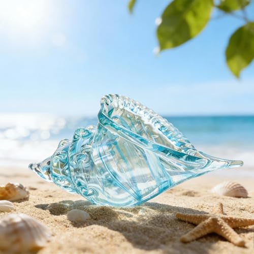 QFkris 9.9" Hand Blown Glass Conch Seashell Figurine Home Decor Art Glass Sea Shell Sculpture - color: Aquamarine
