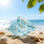 QFkris 9.9" Hand Blown Glass Conch Seashell Figurine Home Decor Art Glass Sea Shell Sculpture - color: Aquamarine