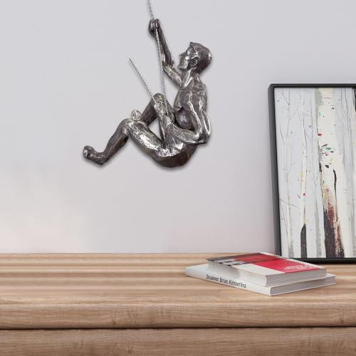 Climbing Man Wall Sculpture – Resin Decor Figure, Modern Art Accent, Black Home Ornament | Unique 3D Hanging Statue Piece, Artistic Abstract Wall Decoration Setup Living Room Bedroom Workplace Design - size: trumpet right hand, style: Silver