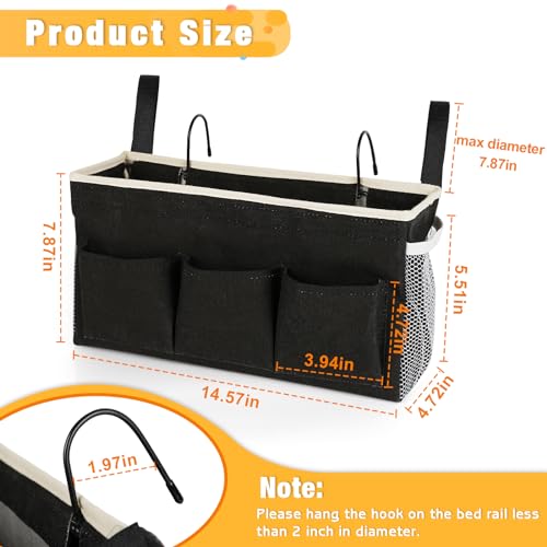 Lilithye Bedside Caddy Bedside Organizer Bedside Storage Caddy with Fixed Straps and Water Bottle Holder for Home College Dorm Bunk Bed Hospital Bed Crib Bed Rails (Black) - color: Black