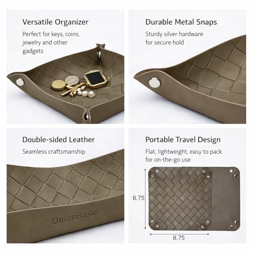 UnionBasic Small Valet Tray, Jewelry Tray for Rings Watches Earrings, Entryway Catchall Caddy for Coins Keys Change, Nightstand Bedside Valet Holder, Trays for Electronic Gadgets, Woven Tobacco Brown - color: Woven Tobacco Brown, size: 5.4" x 5.4" x 1.6"