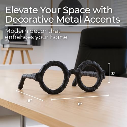 Modern Decorative Glasses Sculpture Figurine for Office Shelf Decor - Home and Bathroom Accent for Desk Display - Living Room Ornament Statue for Coffee Table Styling in Spaces - 3", Black - color: Black Round