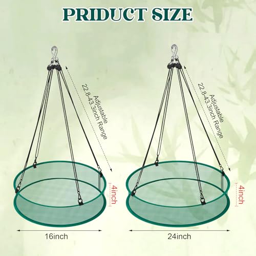 2 Pack Bird Seed Catcher for Outdoor Feeders, 24in & 16in Adjustable Hanging Trays with 4in Anti-Spill Height, Hanging Hoop Bird Seed Catcher Tray for Hummingbird Feeders Outdoor Garden Accessories