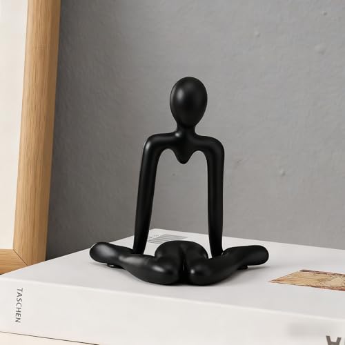Abstract Thinker Statue, White Minimalist Abstract Sculpture Statue, Modern Art Decoration for Home Office Desk Decoration (Black Style A)