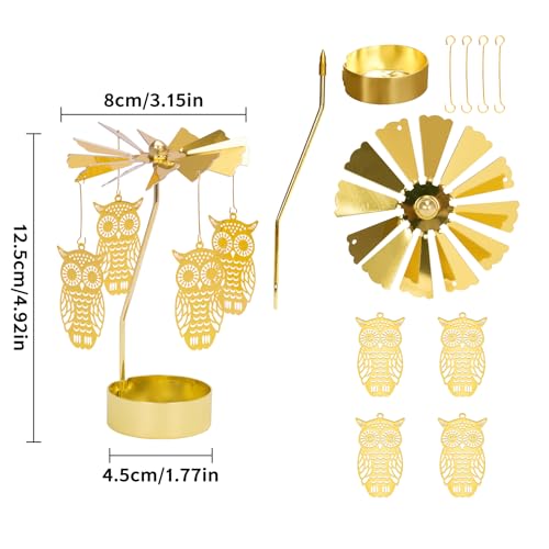 Spinning Candle Holder, Gold Tea Lights Candle Holder Owl Carousel Candle Spinner, Rotating Metal Candle Holders for Table Centerpiece Owl Tealight Holder for Christmas Festival Home Decor - color: Owl