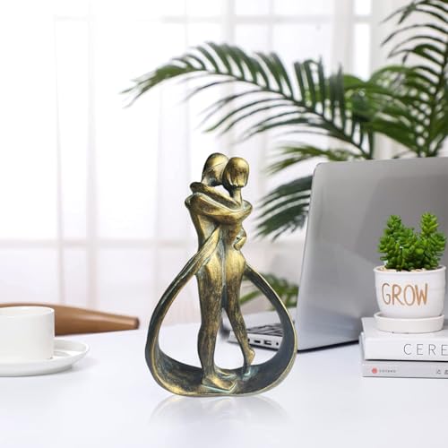Resin Couple Modern Sculptures Home Decor Romantic Gift for Weddings Valentine's Day and Anniversaries Decoration Figurine for Girlfriend, Bridal Shower, Engagement (Bronze) - color: Bronze