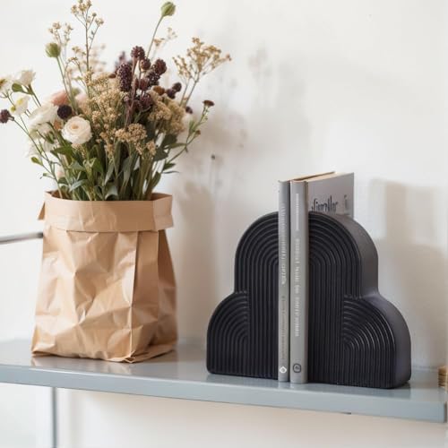 2Pcs/Set Book Ends for Shelves, Decorative Book Ends for Heavy Books,Aesthetic Boho Style for Book Ends for Shelves,Modern Home Office Bookshelf Decor, Home Decor,or Library Decor (Black) - color: Black