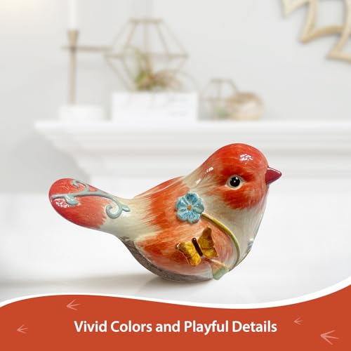 4.3 Inch Orange Hand-Painted Resin Bird Figurine, Ceramic Look High-Gloss Bird Sculpture Decor for Home Shelf Living Room Tabletop, Ideal Spring Housewarming Birthday Gift - color: Orange