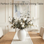 White Artificial Flowers & Greenery With Vase, Faux Floral Arrangement Centerpiece for Dining Table, Realistic Silk Flowers With Modern Vase for Kitchen, Living Room, Bedroom, Entryway & Bathroom - size: white/Green in vase