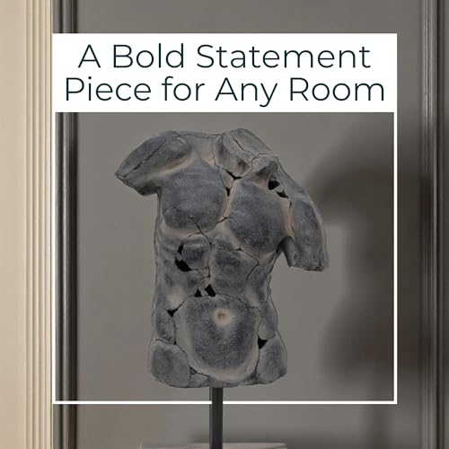 Modern Cracked Male Torso Sculpture – Polyresin Statue with Textured Black Finish – Artistic Sculptures Home Decor for Office or Living Room – 15"x9"x25", Black - color: Black