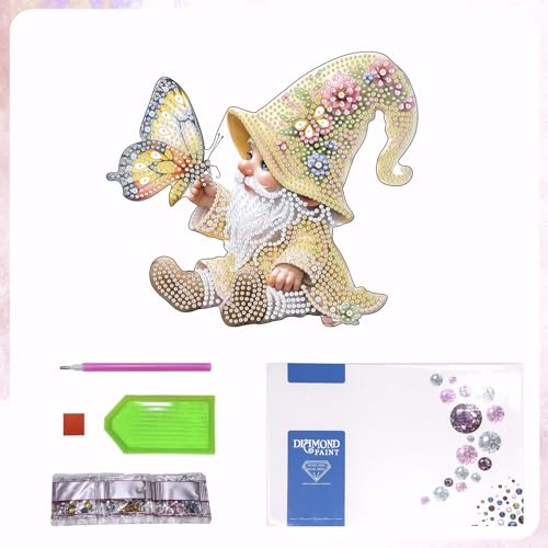 Butterfly Gnome Tabletop Diamond Art Painting - DIY Diamond Art Kits for Adults Figurines Special Shaped Rhinestone Gem Art Statues, 5D Painting with Diamond Dots Sculpture Ornaments for Beginner - color: Q019